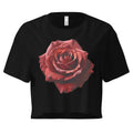 Women's rose graphic crop top in black, comfortable cropped t-shirt with botanical print