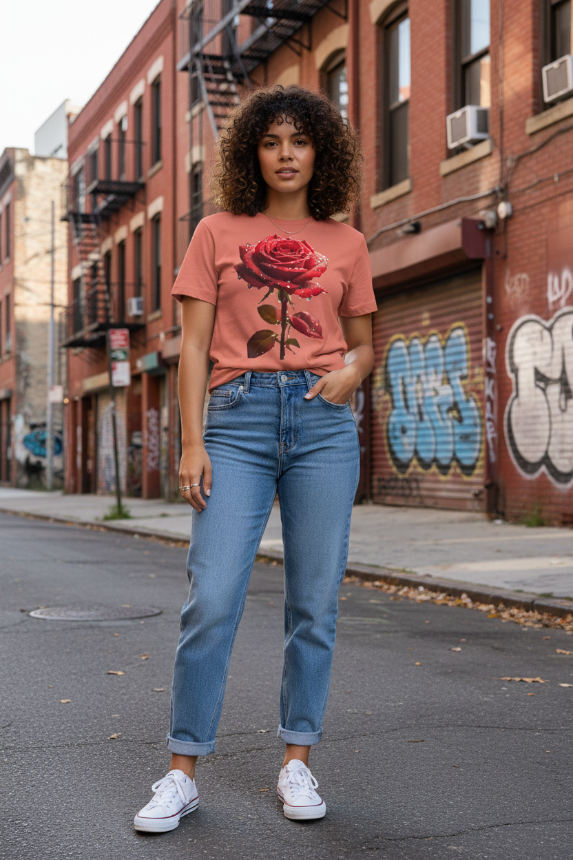 Women's High-Waisted Rose T-Shirt Lifestyle