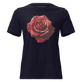 Women's relaxed fit rose graphic t-shirt in navy, comfortable cotton tee with botanical print